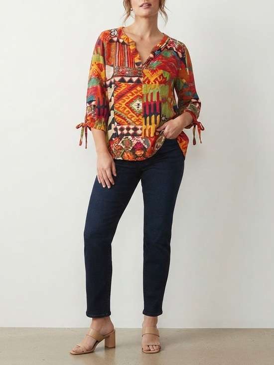 Christian Siriano Tops - ✨ Christian Siriano Geometric Patchwork Ikat V-Neck Boho Blouse Plus Size 3X ❤️
